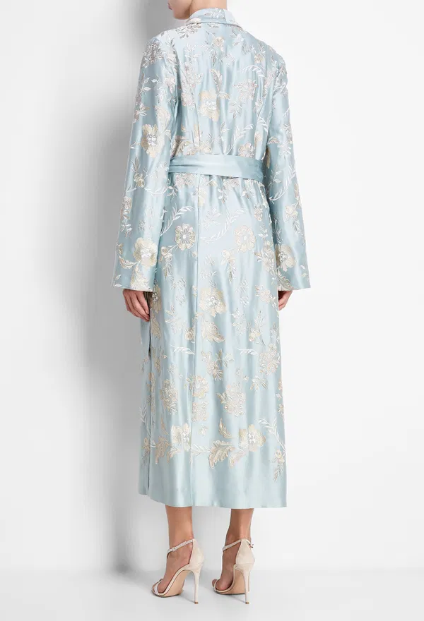 Пальто Erdem 31471 AW20_7522BLES TURNER COAT EMBROIDERED BLUE / CREAM 220 оригинал