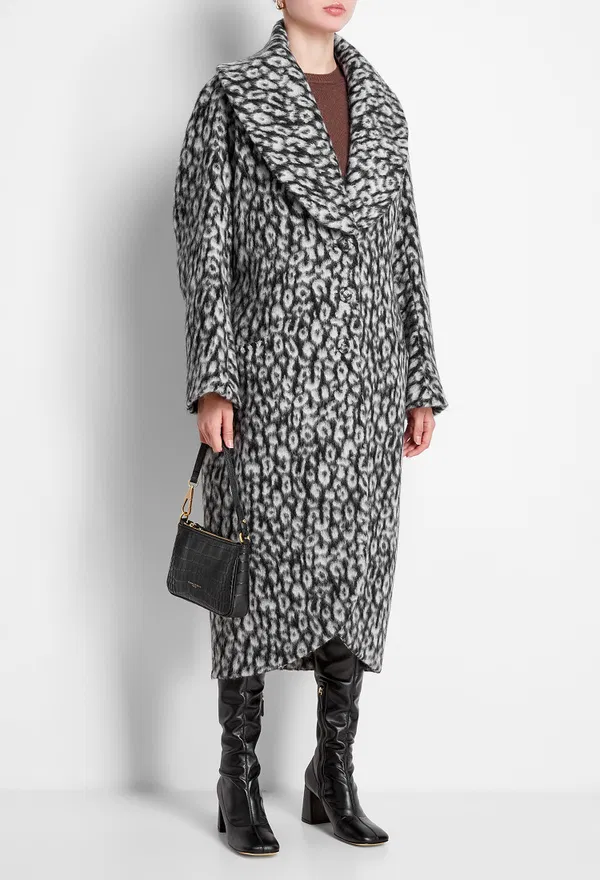 Шерстяное пальто Erdem 31470 AW20_7521BLCT TANNER COAT LEOPARD JACQ BLACK / WHITE 220 Купить