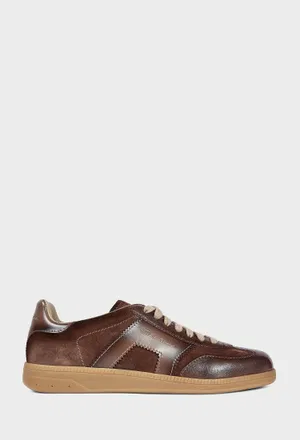 Мужские коричневые кожаные кеды Santoni 22251 226/0A3 Купить