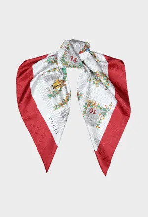 Женский шелковый платок красного цвета Gucci 859529 126/9C9 Купить