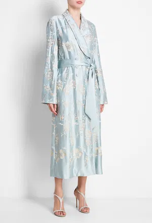 Пальто Erdem 31471 AW20_7522BLES TURNER COAT EMBROIDERED BLUE / CREAM 220 Цена