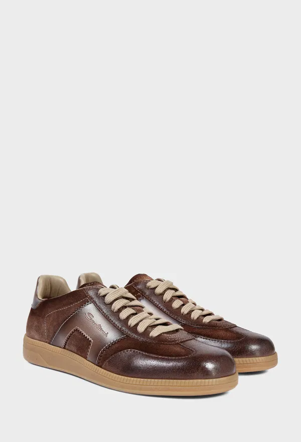 Мужские коричневые кожаные кеды Santoni 22251 226/0A3 Цена