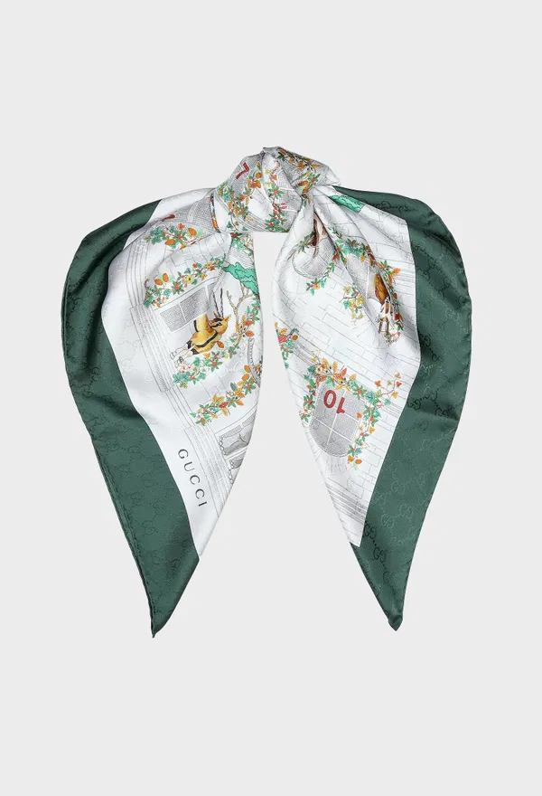 Женский шелковый платок темно-зеленого цвета Gucci 859529 126/9CH Купить