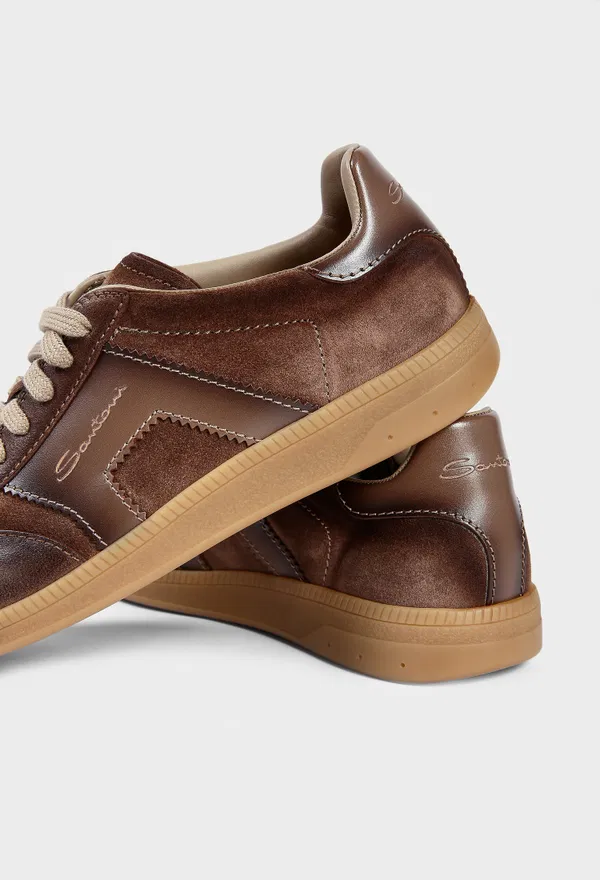Мужские коричневые кожаные кеды Santoni 22251 226/0A3 оригинал