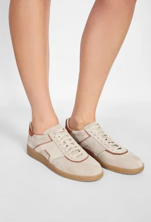 Женские бежевые замшевые кроссовки Santoni 61463 226/0D6 фото
