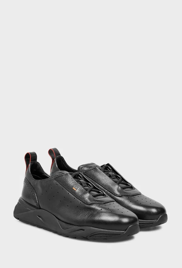 Мужские черные кожаные кроссовки Santoni 22073 226/0A2M Цена