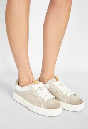 Женские бежевые замшевые кеды Santoni 61511 226/0D6 фото
