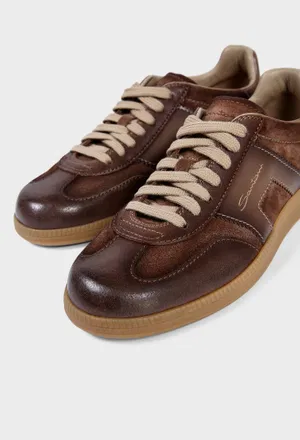 Мужские коричневые кожаные кеды Santoni 22251 226/0A3 в Украине