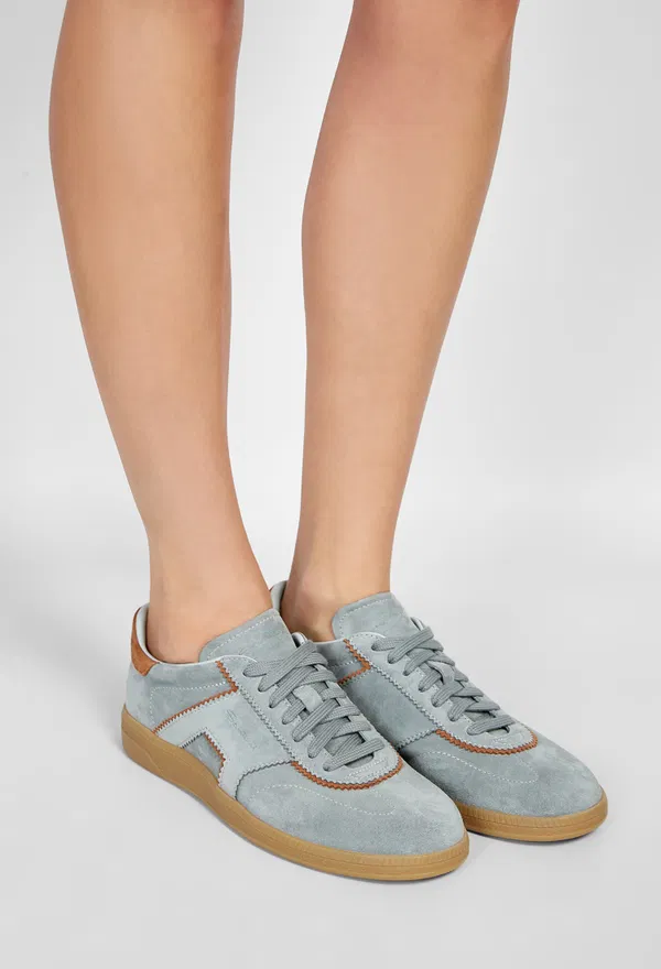 Женские серые замшевые кроссовки Santoni 61463 226/0D7 фото