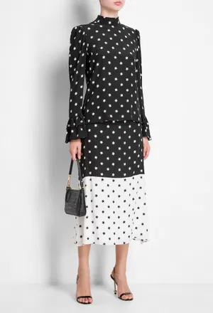Шелковая блуза Erdem 31468 AW20_5960BSBC MARVINE TOP BABA STAR BLA BLACK / ECRU 220 Цена