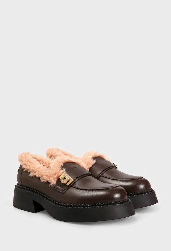 Шкіряні лофери з хутром CAMINIA FU FERRAGAMO 01K795 225/0AWM Ціна