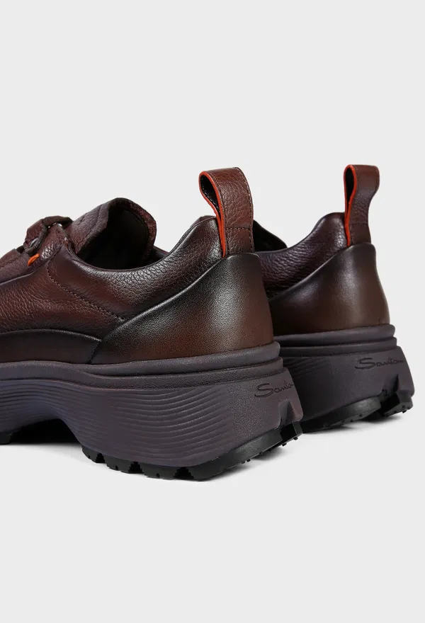 Мужские темно-коричневые кожаные кроссовки Santoni 22256 226/0AW оригинал