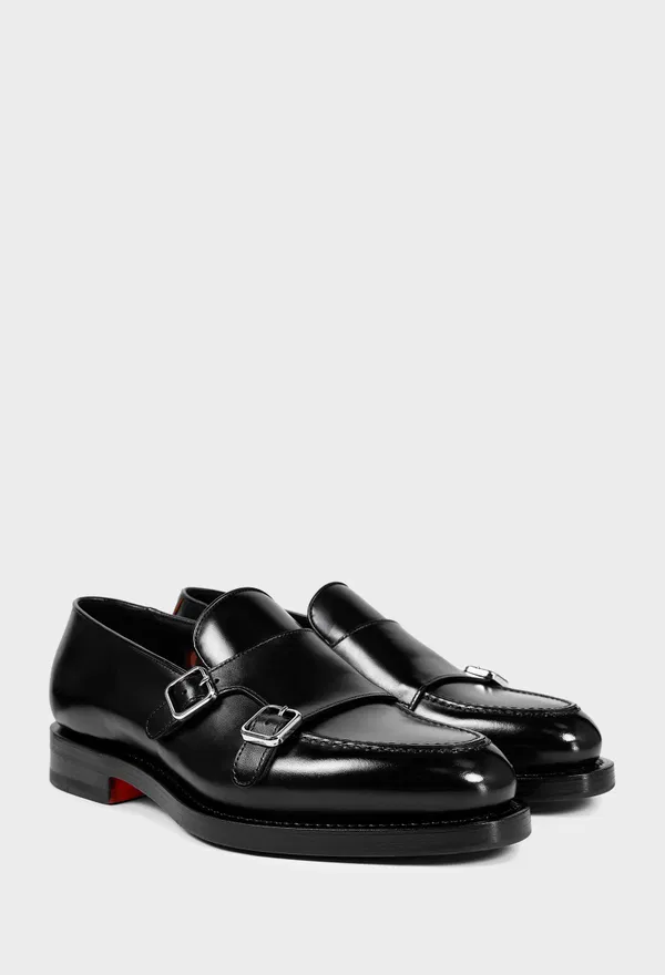 Чоловічі чорні шкіряні монки Santoni 17799 226/0A2 Ціна